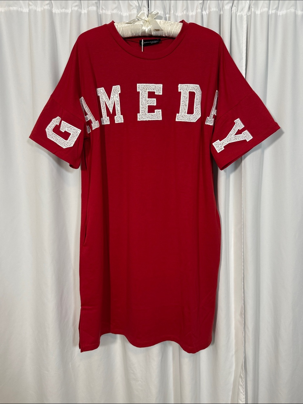 Red 'GAMEDAY' Lace Sequin Mini Dress